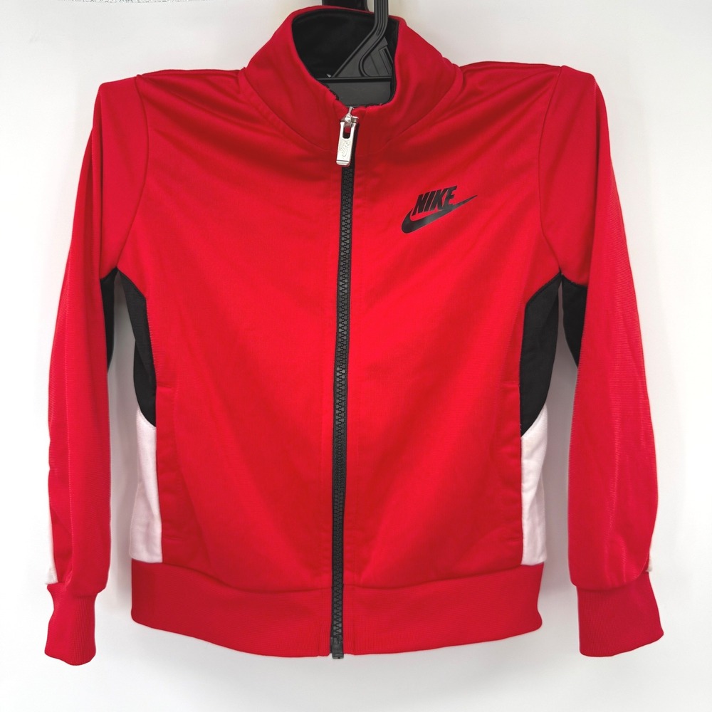 Nike Track Jacket Unisex Kids 3T Red Black White Colorblock Full Zip Sporty Logo